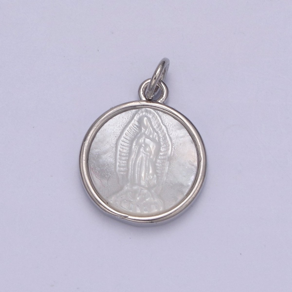 14K Gold Filled Mary Lady Guadalupe Shell Pearl Round Charm in Gold & Silver N-860 N-861
