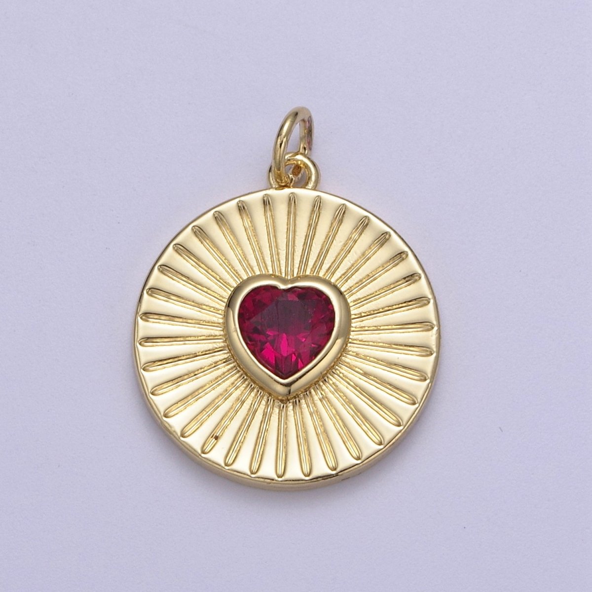 14K Gold Filled Medallion Charm Cubic Zirconia Micro Pave Heart Pendant For Minimalist Jewelry N-631