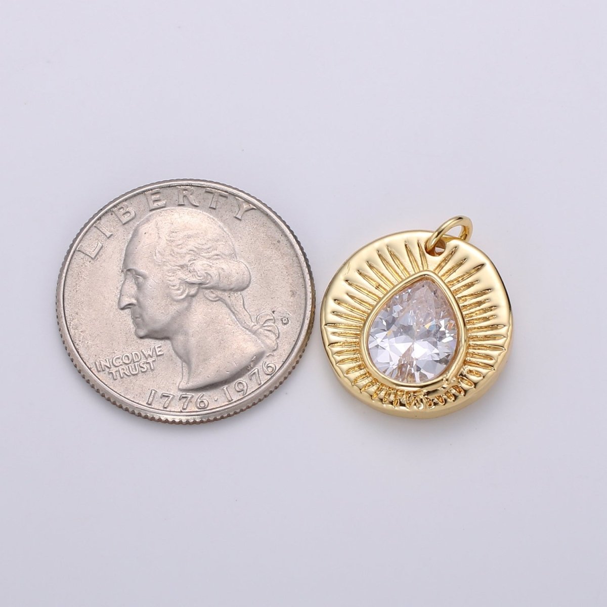 14k Gold Filled Medallion Tear Drop cubic Pendant, Vintage charms, Dainty Sunburst pendant Jewelry Bohemian Design Inspired Supply D-903
