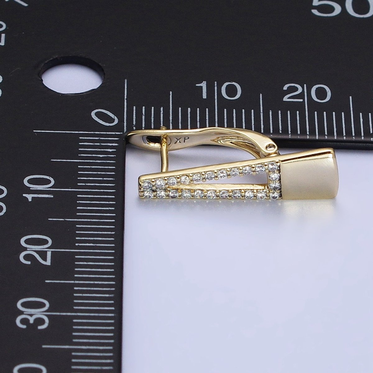 14K Gold Filled Micro Paced CZ Geometric English Lock Earrings | AB326