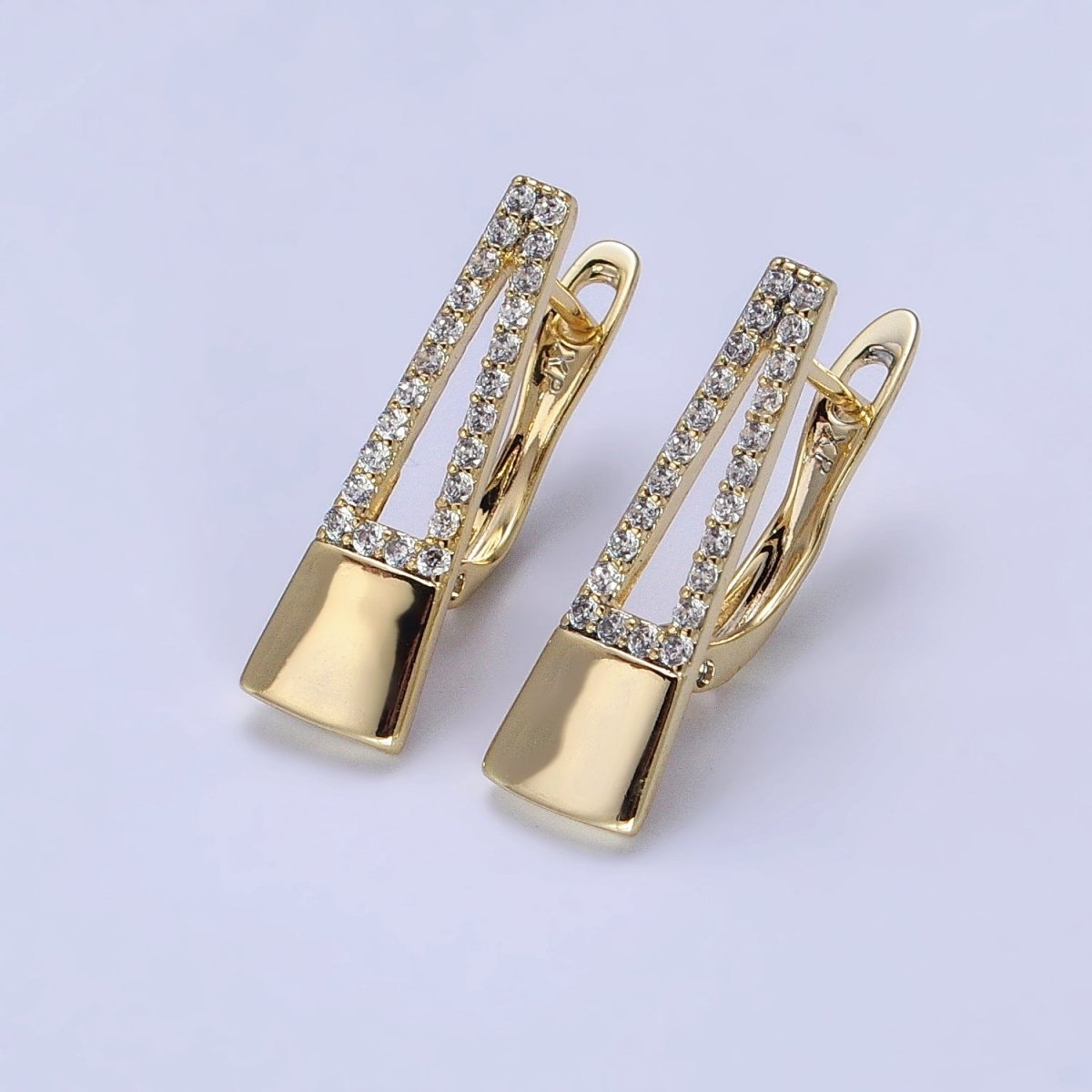 14K Gold Filled Micro Paced CZ Geometric English Lock Earrings | AB326