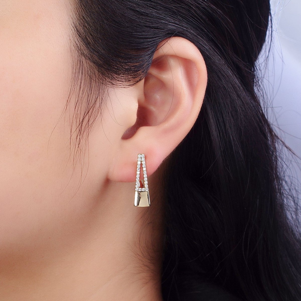 14K Gold Filled Micro Paced CZ Geometric English Lock Earrings | AB326