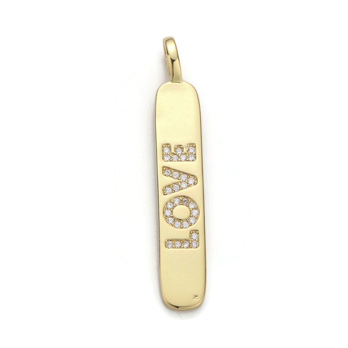 14k Gold Filled Micro Pave Cubic Zirconia Bar Pendant Charm, Micro Pave CZ Pendant Charm, Gold Filled Pendant, For DIY Jewelry 50mmx10mm I-620