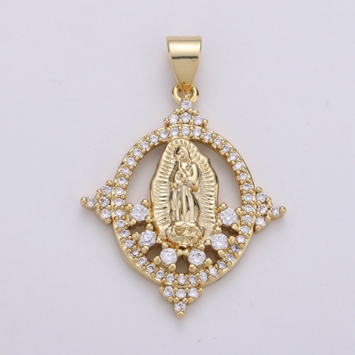 14K Gold Filled Micro Pave CZ Charm, Bless Mother Virgin Mary Pendant, Cluster CZ Pendant Craft Supplies For Necklace Bracelet Jewelry Making I-699