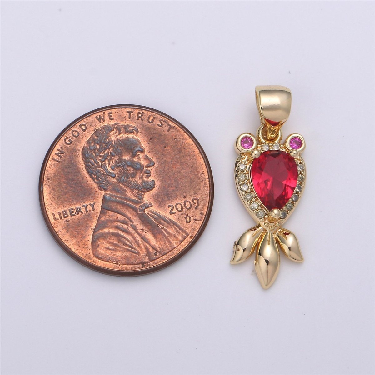 14k Gold Filled Micro Pave CZ Gold Fish Pendant Charm, Red CZ Pendant Charm, Gold Filled Fish Pendant, For DIY Jewelry I-625