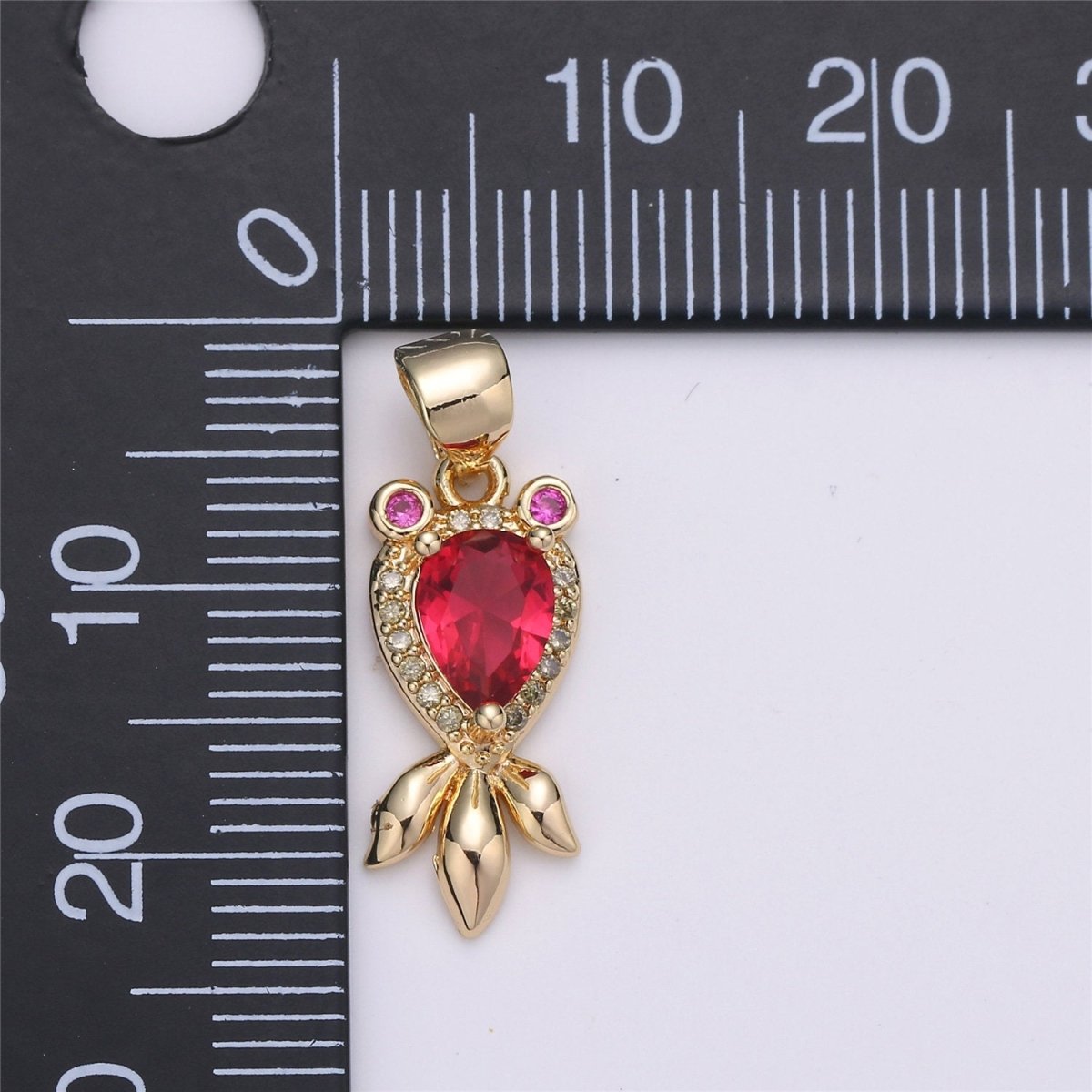 14k Gold Filled Micro Pave CZ Gold Fish Pendant Charm, Red CZ Pendant Charm, Gold Filled Fish Pendant, For DIY Jewelry I-625
