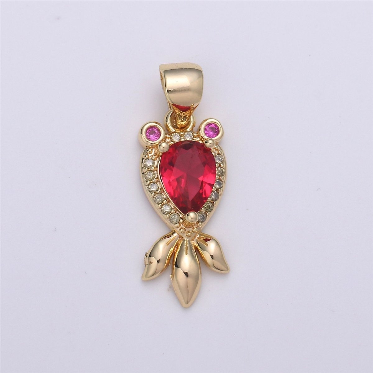 14k Gold Filled Micro Pave CZ Gold Fish Pendant Charm, Red CZ Pendant Charm, Gold Filled Fish Pendant, For DIY Jewelry I-625