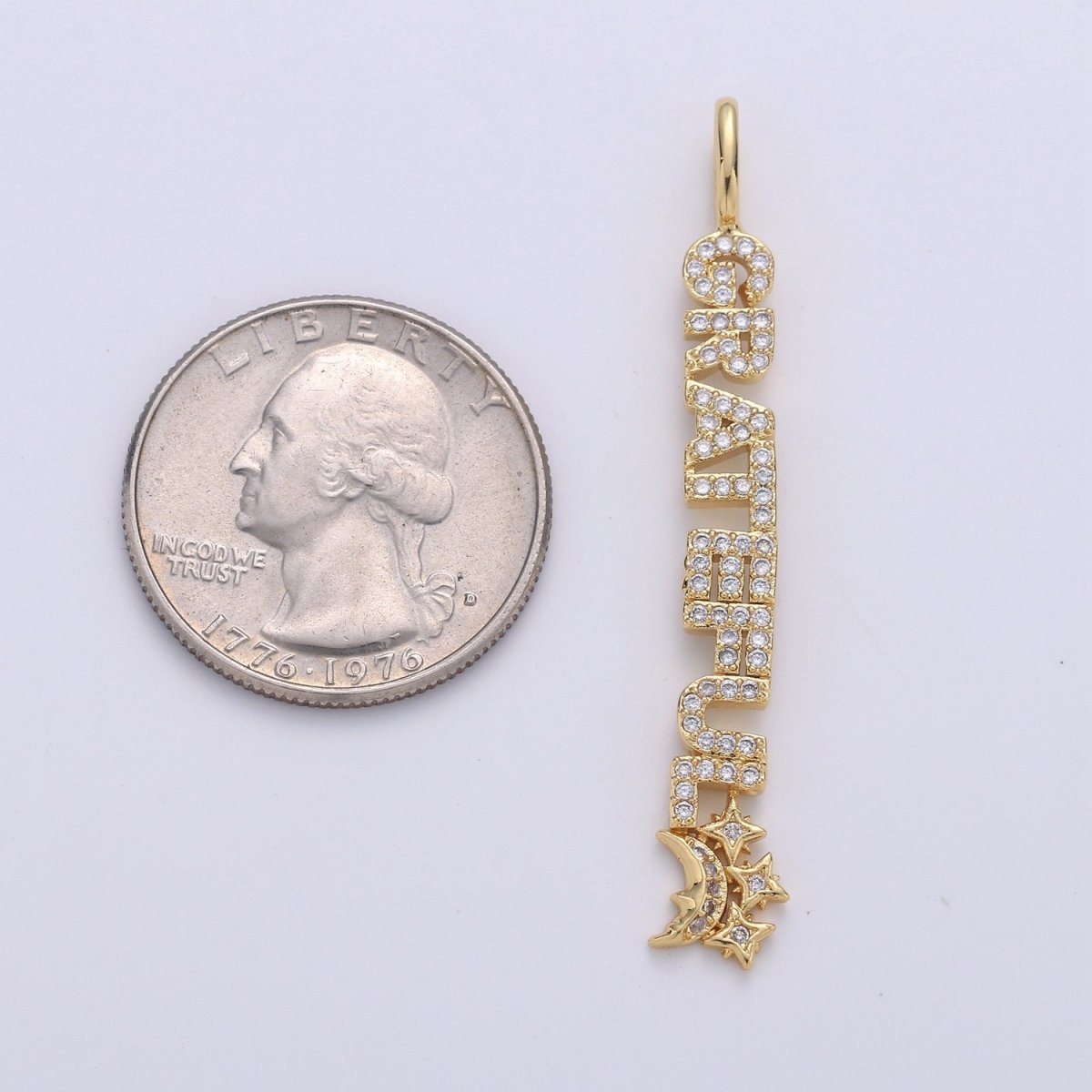 14k Gold Filled Micro Pave Grateful Charm for Statement Necklace Pendant, D-090