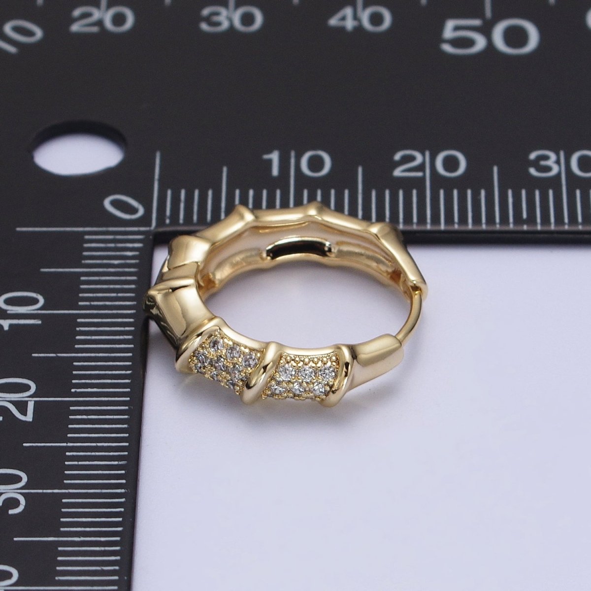 14K Gold Filled Micro Paved Bamboo Huggie Hoop Earrings | V-019