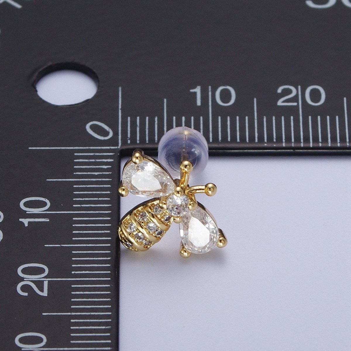 14K Gold Filled Micro Paved Bumble Queen Bee Cubic Zirconia Gold Stud Earrings | AD-586