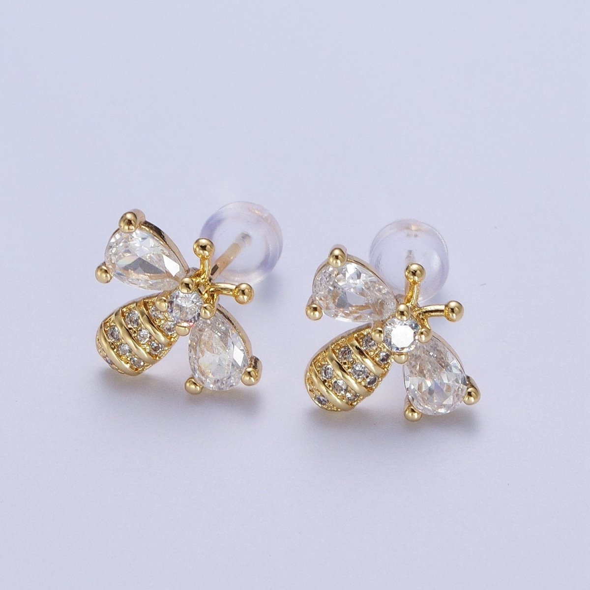 14K Gold Filled Micro Paved Bumble Queen Bee Cubic Zirconia Gold Stud Earrings | AD-586