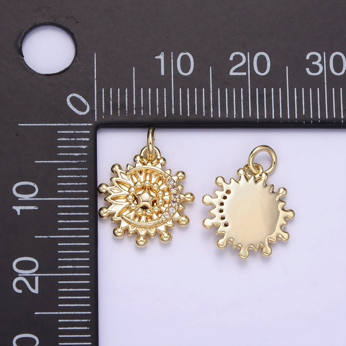 14K Gold Filled Micro Paved Celestial Crescent Moon Star Sun Charm | AG736