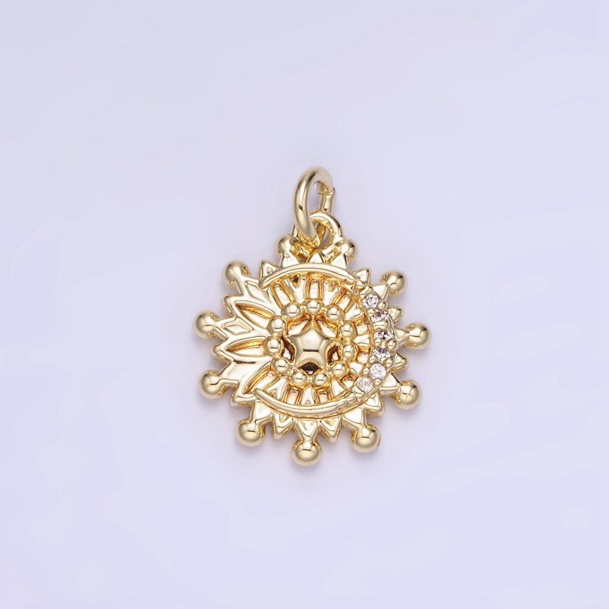14K Gold Filled Micro Paved Celestial Crescent Moon Star Sun Charm | AG736