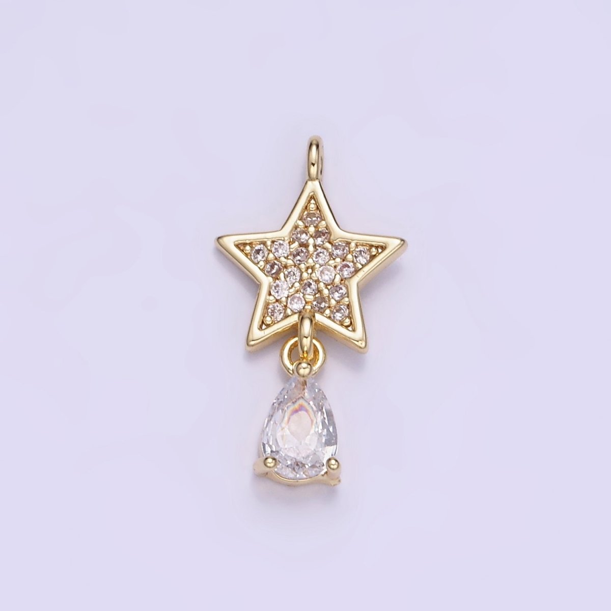 14K Gold Filled Micro Paved Celestial Star Teardrop CZ Charm | W531