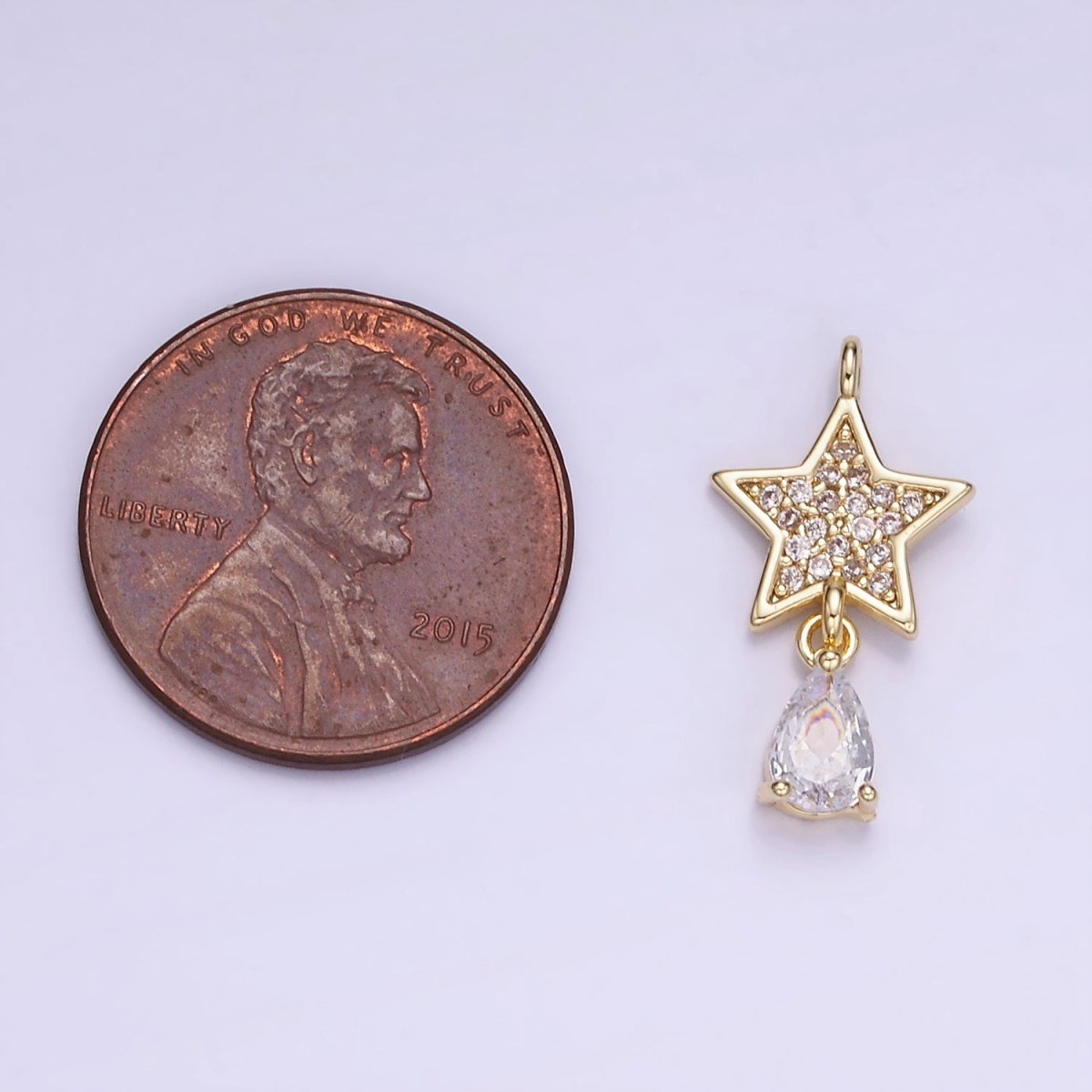 14K Gold Filled Micro Paved Celestial Star Teardrop CZ Charm | W531