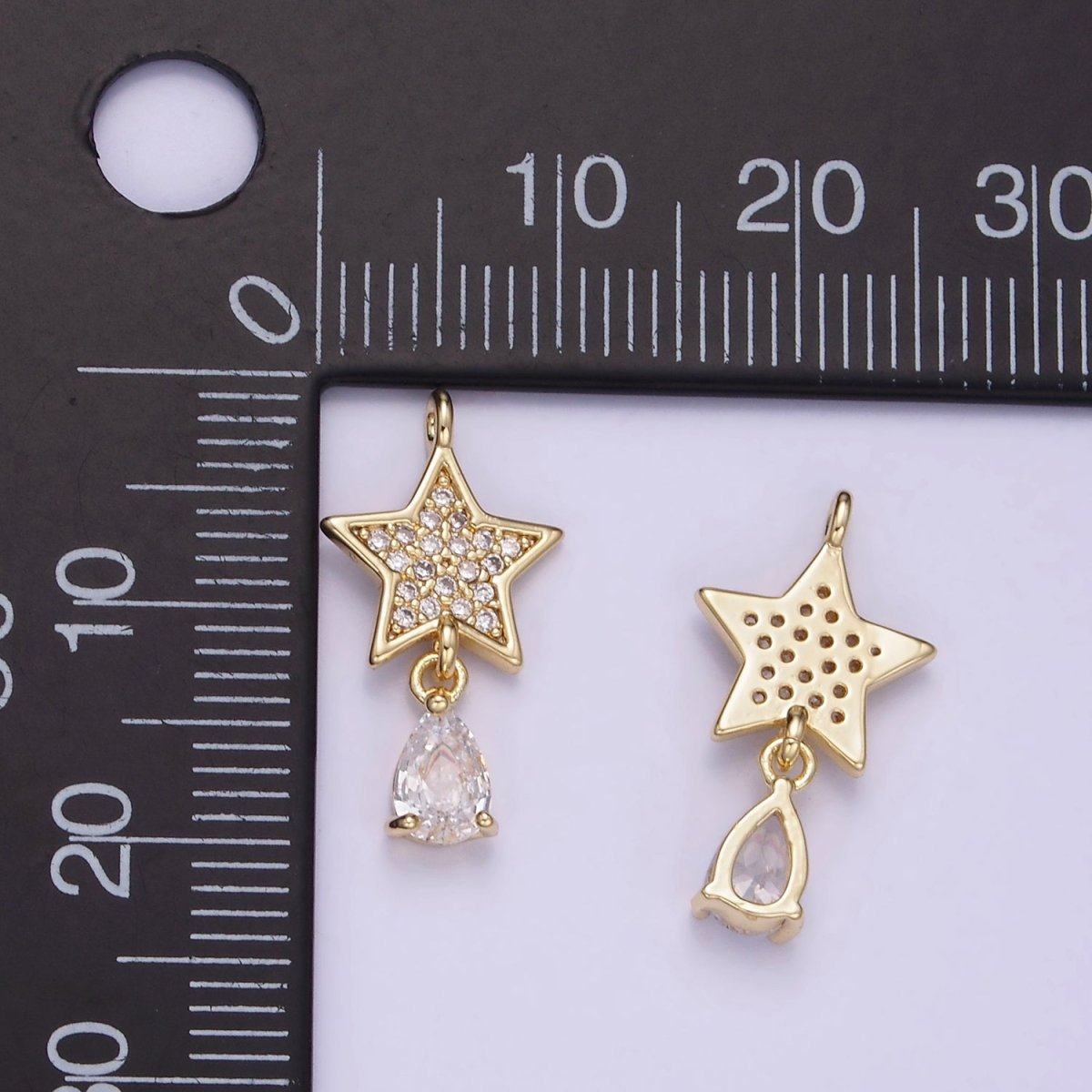 14K Gold Filled Micro Paved Celestial Star Teardrop CZ Charm | W531