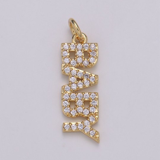 14K Gold Filled "BABY" Micro Paved CZ Script Charm | C545