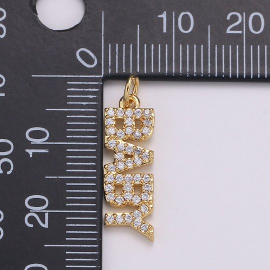 14K Gold Filled "BABY" Micro Paved CZ Script Charm | C545