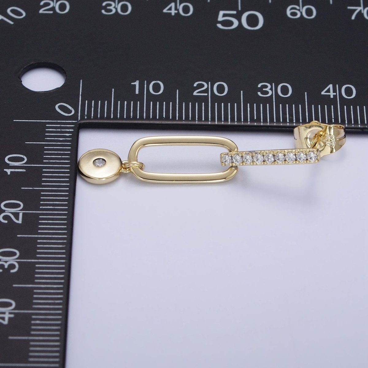 14K Gold Filled Micro Paved CZ Bar Oblong Round Drop Geometric Stud Earrings AD1529