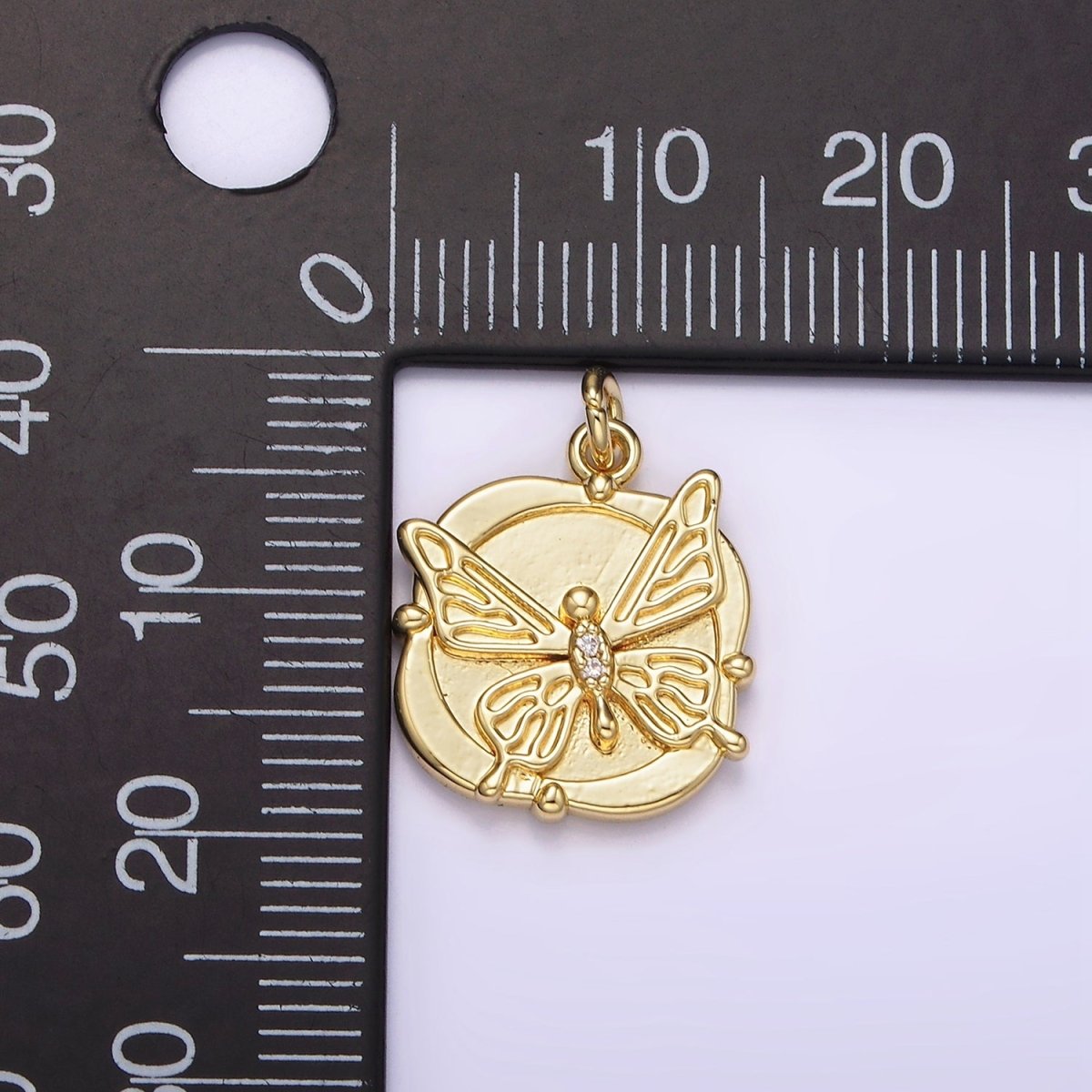 14K Gold Filled Micro Paved CZ Butterfly Round Square Charm | AG309