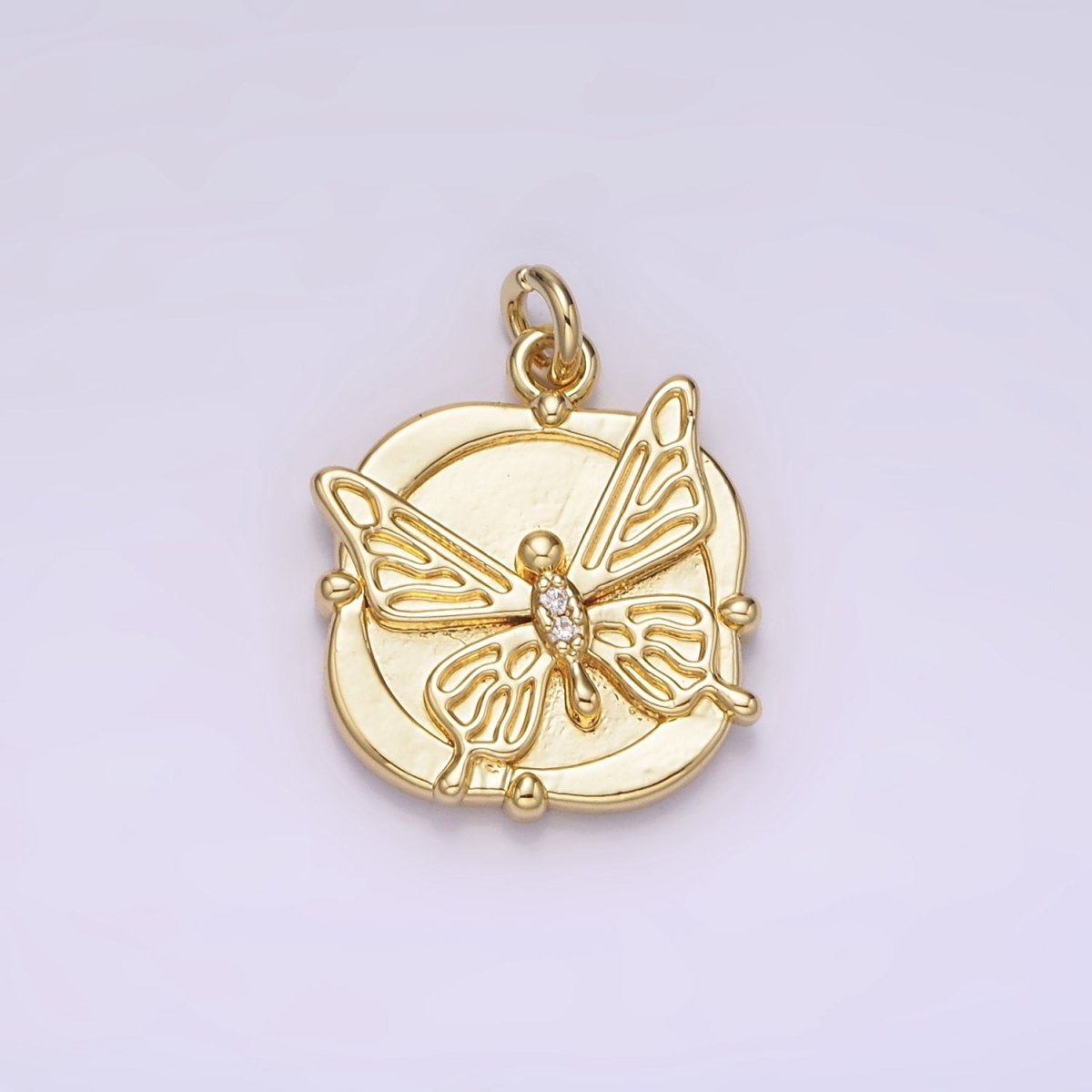 14K Gold Filled Micro Paved CZ Butterfly Round Square Charm | AG309