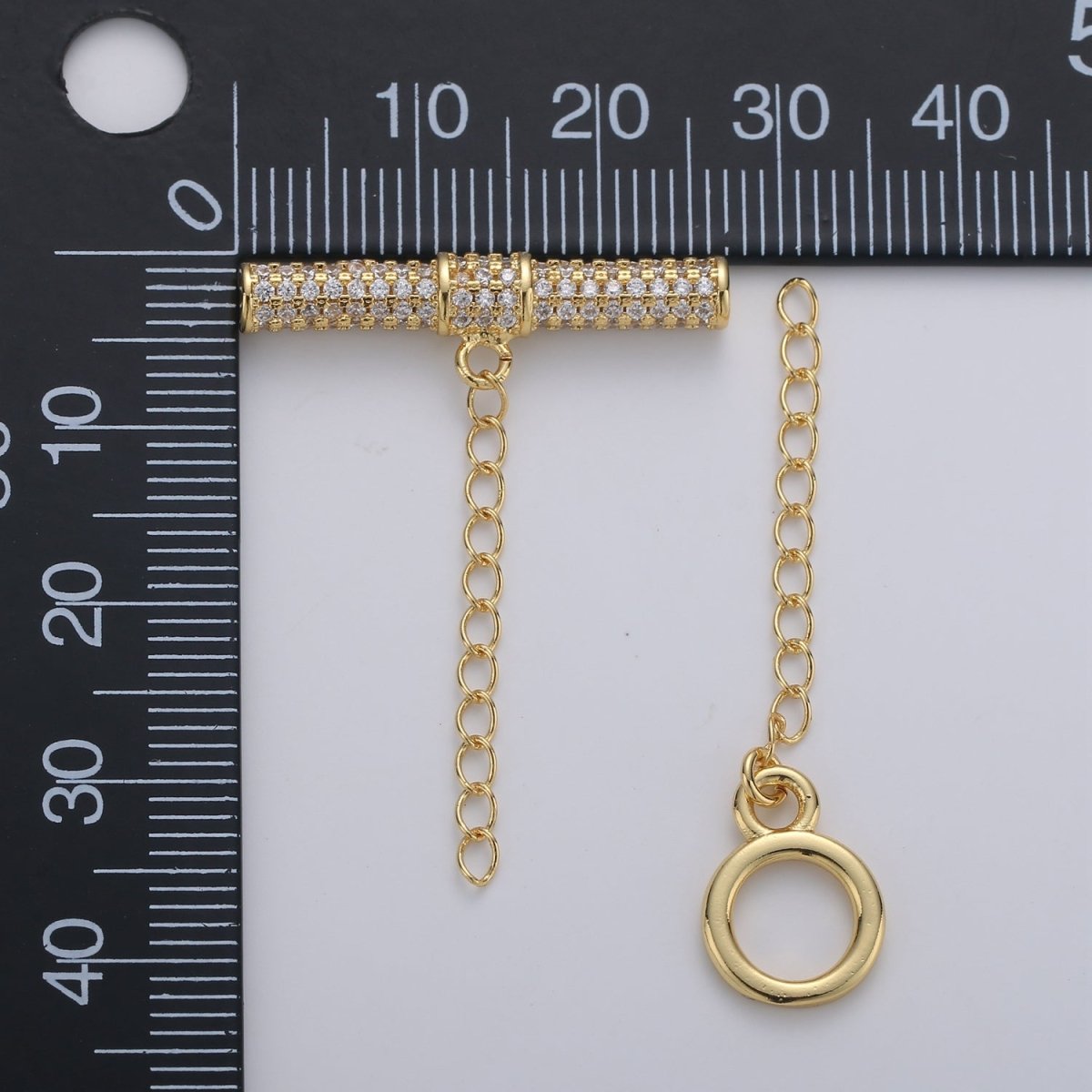 14K Gold Filled Micro Paved CZ Clear Toggle Clasps Jewelry Closure Supply Findings | K561