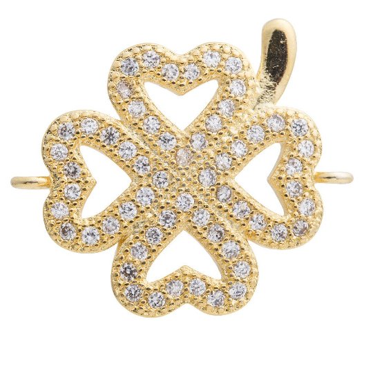 14K Gold Filled Micro Paved CZ Clover Leaf Nature Connector in Gold & Silver | F275