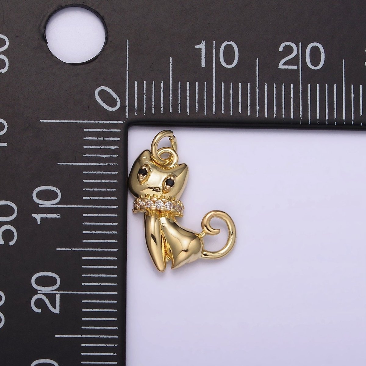 14K Gold Filled Micro Paved CZ Collar Black-Eyed Kitty Cat Pet Animal Charm | AG210