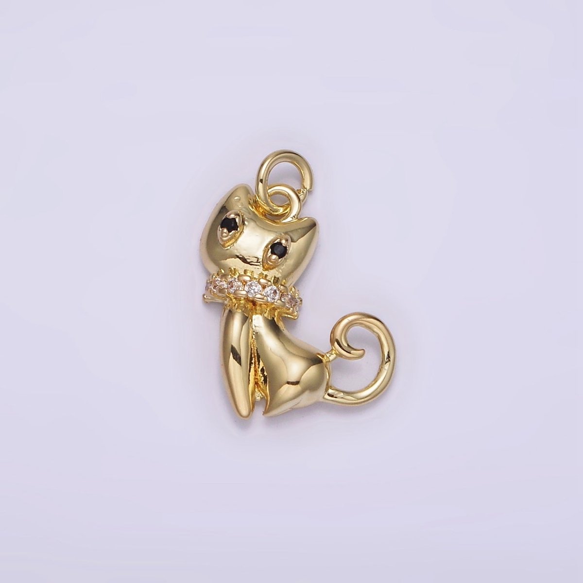 14K Gold Filled Micro Paved CZ Collar Black-Eyed Kitty Cat Pet Animal Charm | AG210