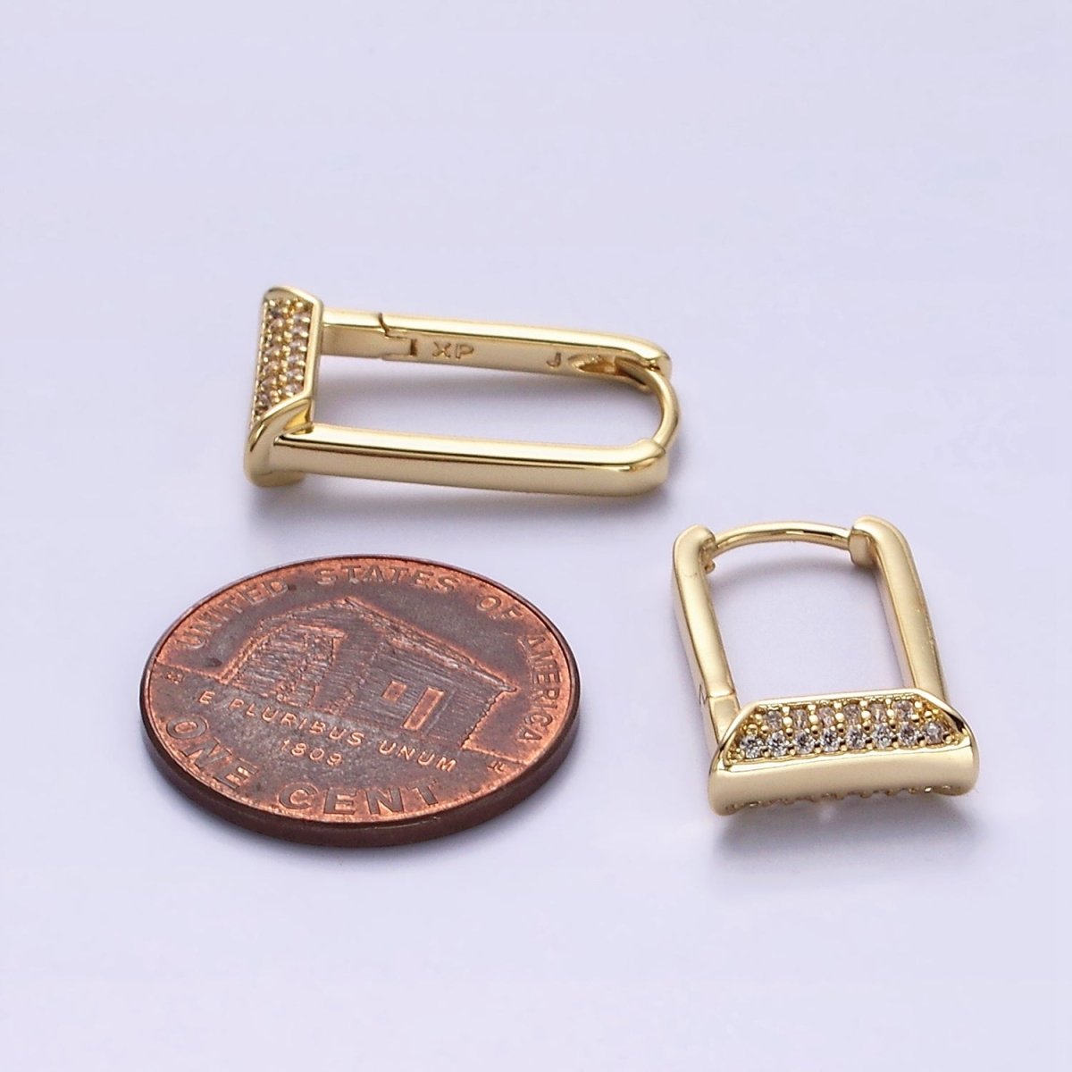 14K Gold Filled Micro Paved CZ Curved Tube Rectangular U-Shaped Oblong Hoop Earrings | AE589