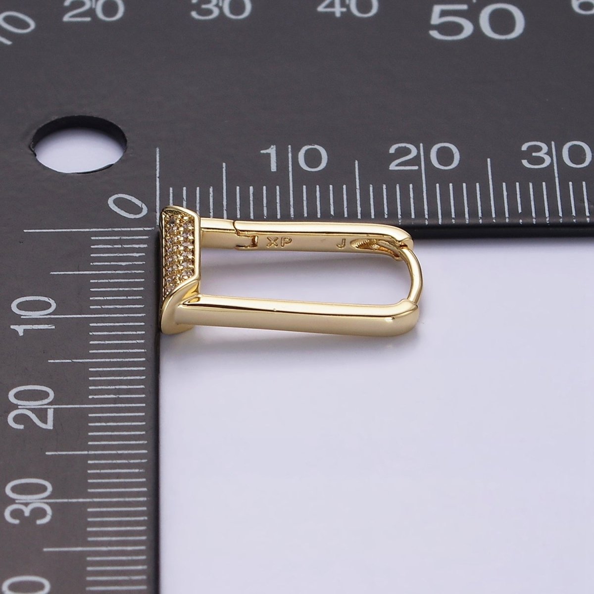 14K Gold Filled Micro Paved CZ Curved Tube Rectangular U-Shaped Oblong Hoop Earrings | AE589