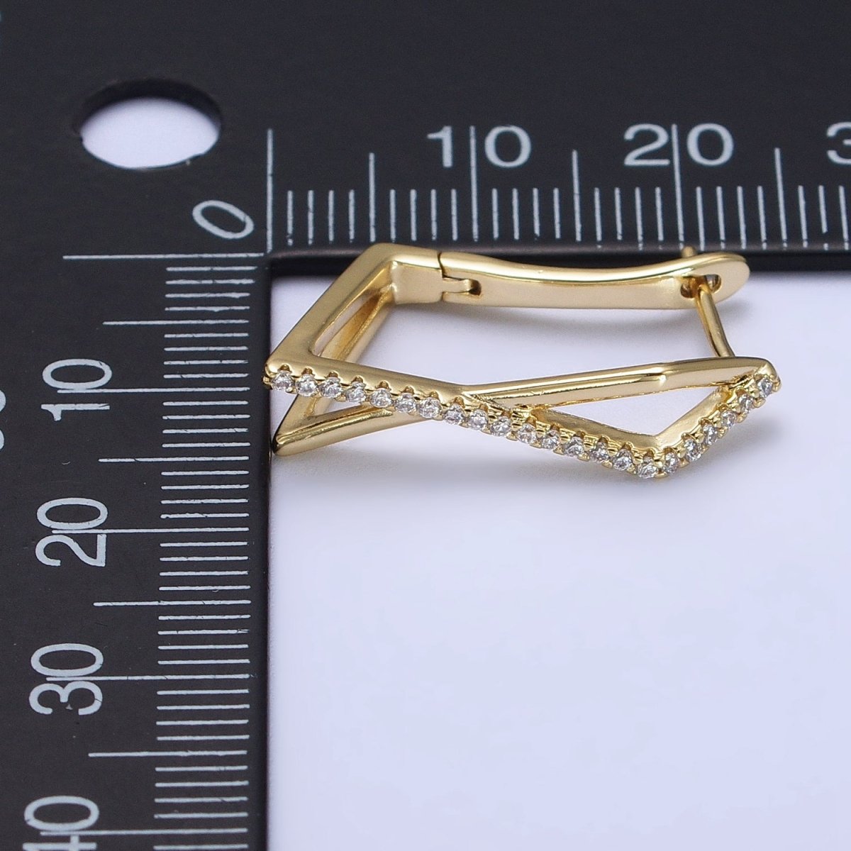 14K Gold Filled Micro Paved CZ Double Rectangular Geometric Hinge Hoop | AB238