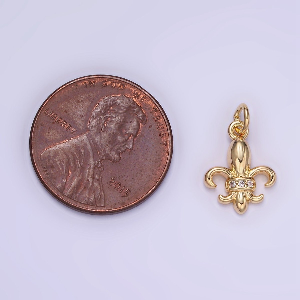 14K Gold Filled Micro Paved CZ Fleur De Lis Charm | W548