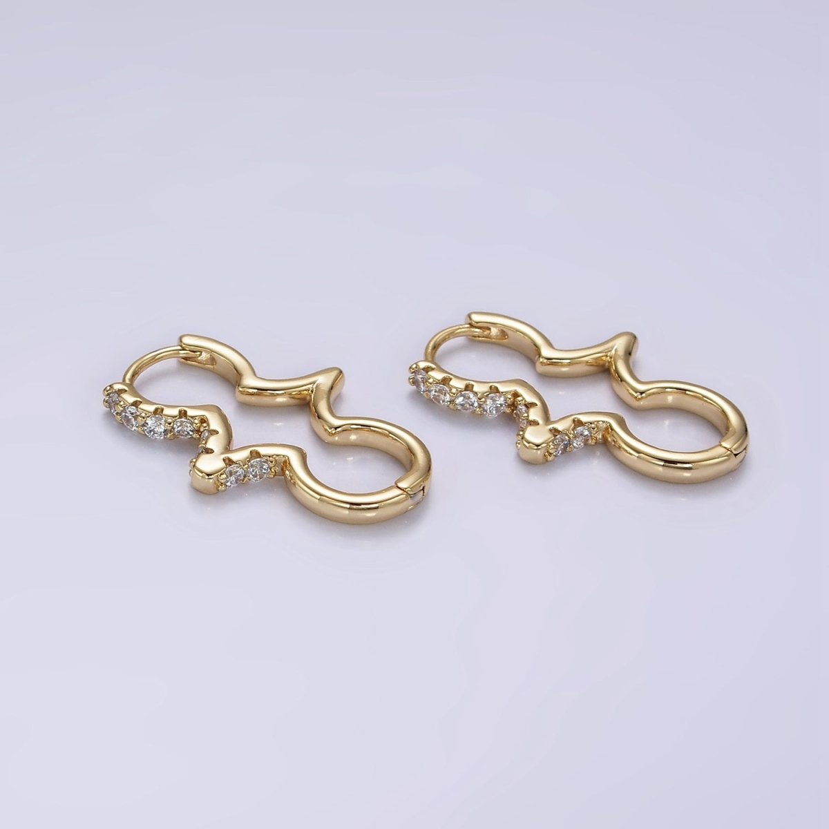 14K Gold Filled Micro Paved CZ Geometric Edged Drop Huggie Earrings | AE930