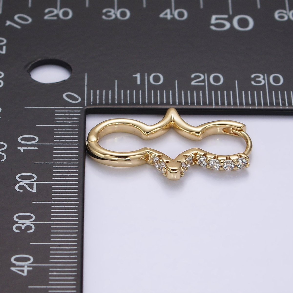 14K Gold Filled Micro Paved CZ Geometric Edged Drop Huggie Earrings | AE930