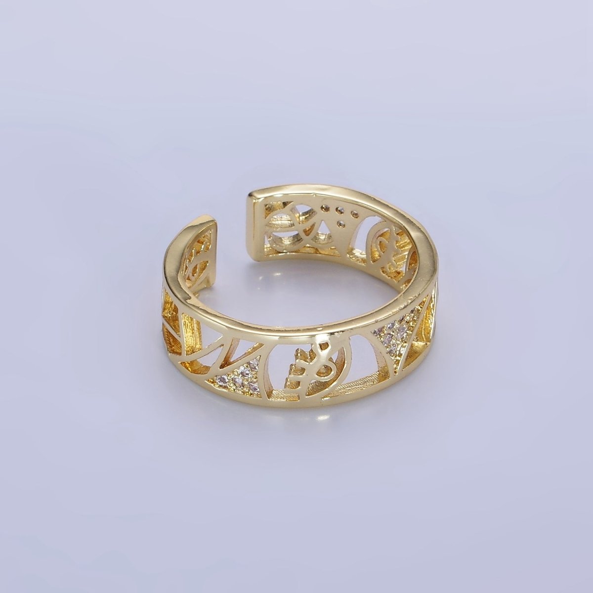 14K Gold Filled Micro Paved CZ Geometric Filigree Evil Eye Ring | O1351