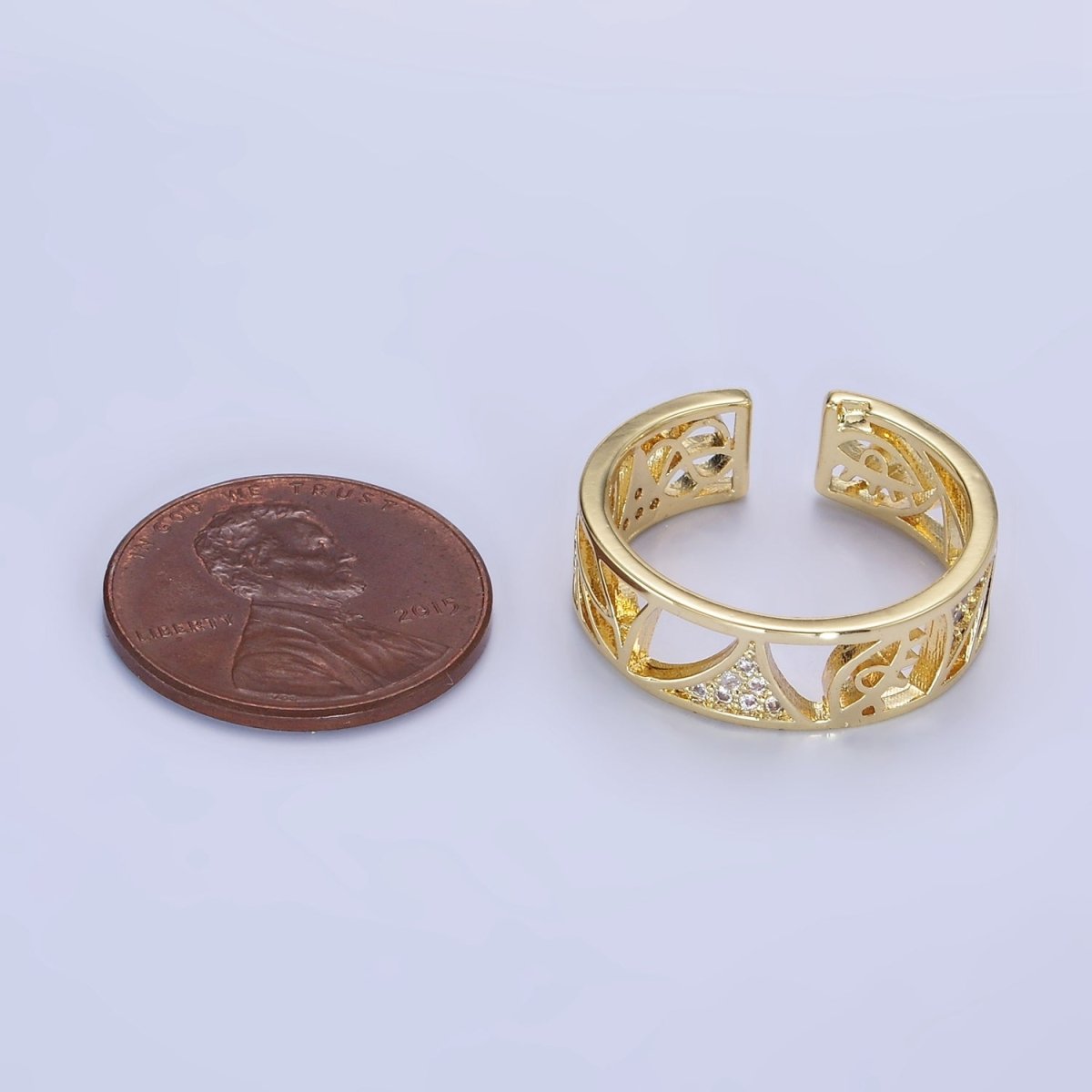 14K Gold Filled Micro Paved CZ Geometric Filigree Evil Eye Ring | O1351