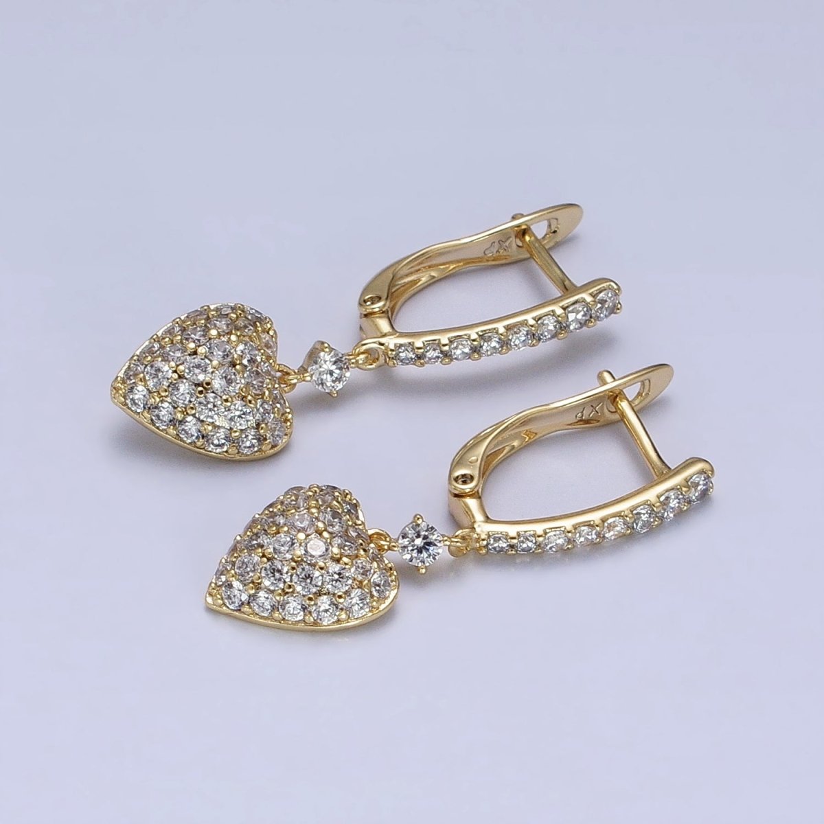 14K Gold Filled Micro Paved CZ Heart Drop English Lock Earrings | AD1440