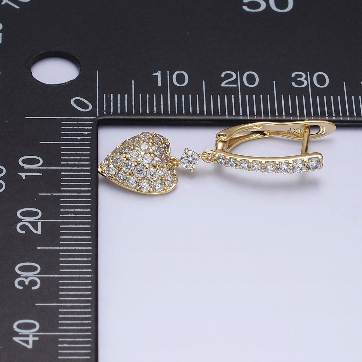 14K Gold Filled Micro Paved CZ Heart Drop English Lock Earrings | AD1440