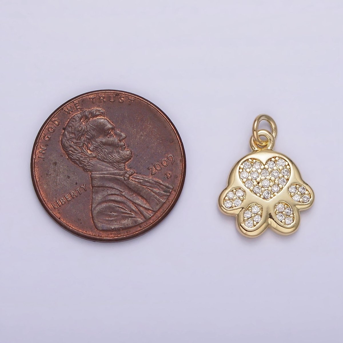 14K Gold Filled Micro Paved CZ Heart Pawprint Pet Cat Dog Animal Add-On Charm | AG225