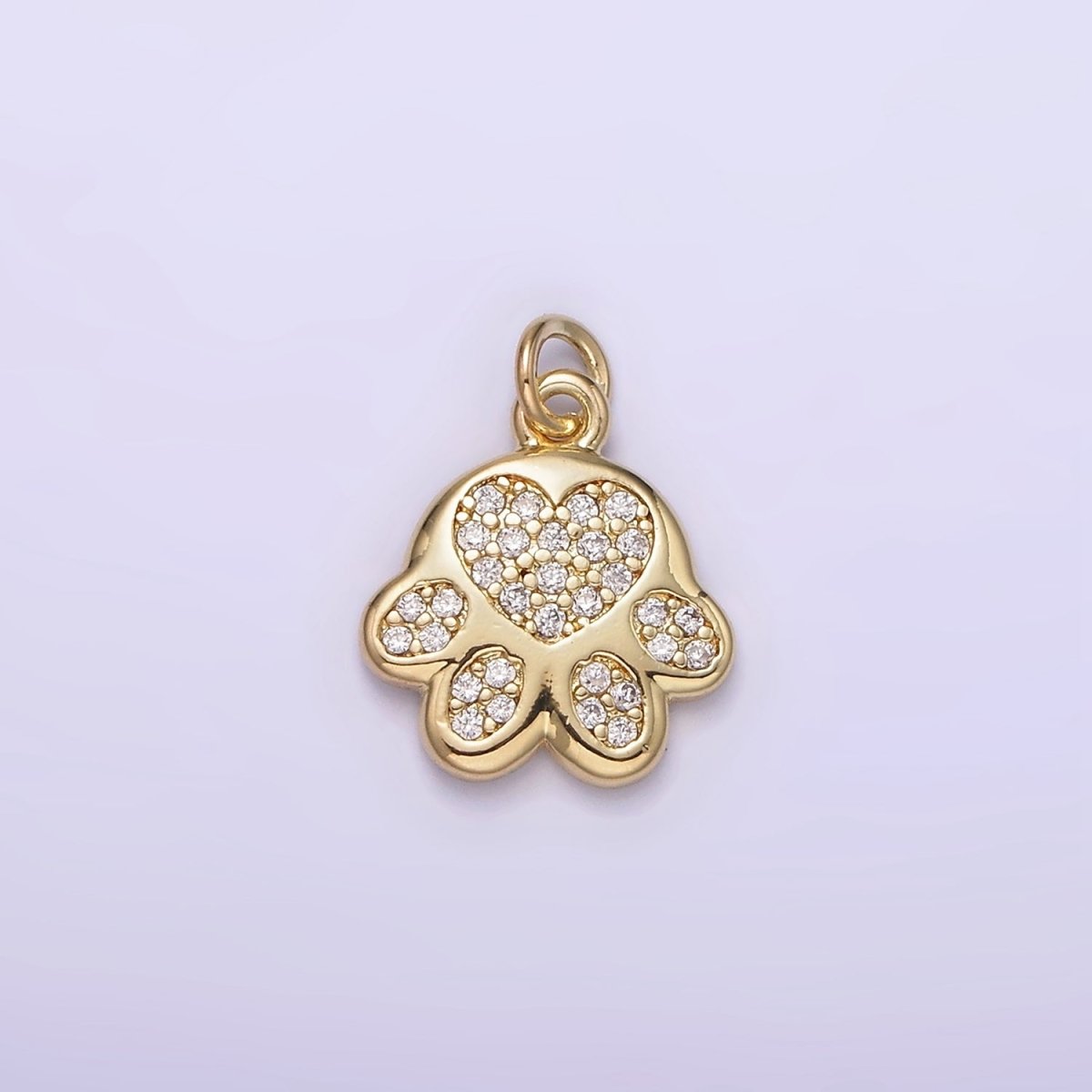 14K Gold Filled Micro Paved CZ Heart Pawprint Pet Cat Dog Animal Add-On Charm | AG225