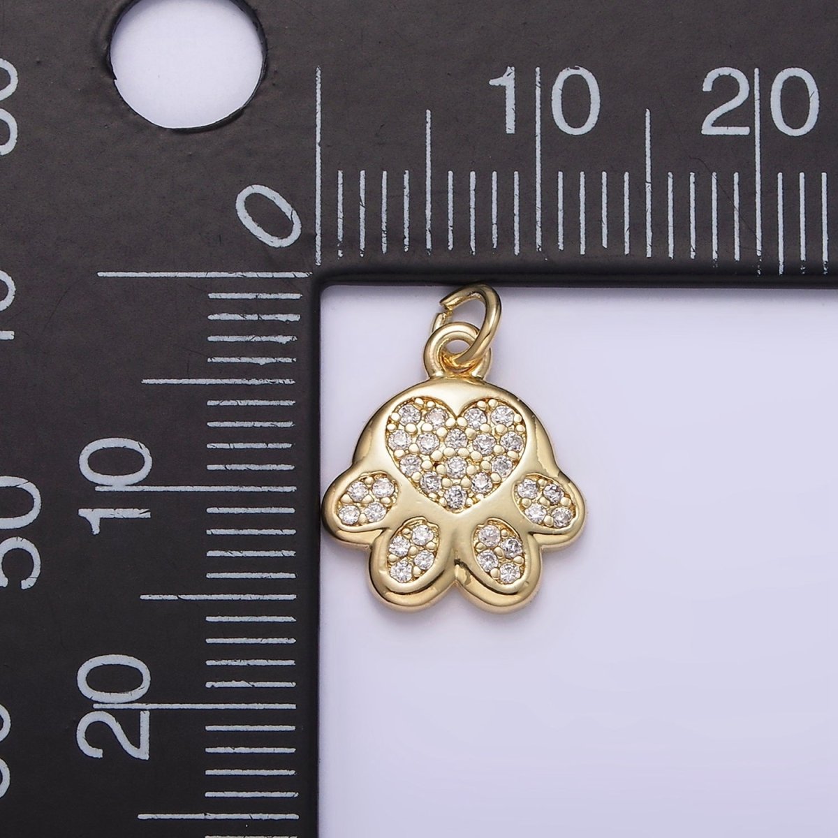 14K Gold Filled Micro Paved CZ Heart Pawprint Pet Cat Dog Animal Add-On Charm | AG225