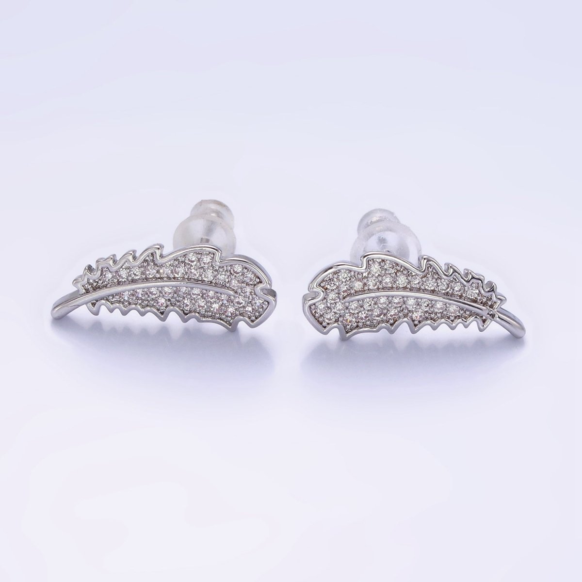 14K Gold Filled Micro Paved CZ Leaf Nature Stud Earrings in Gold & Silver | V508 V509