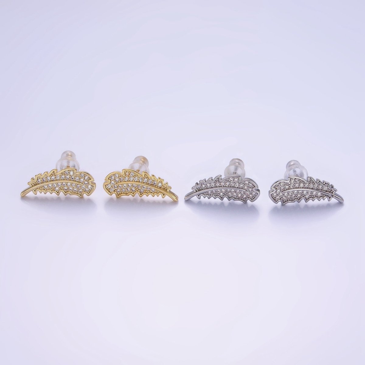 14K Gold Filled Micro Paved CZ Leaf Nature Stud Earrings in Gold & Silver | V508 V509