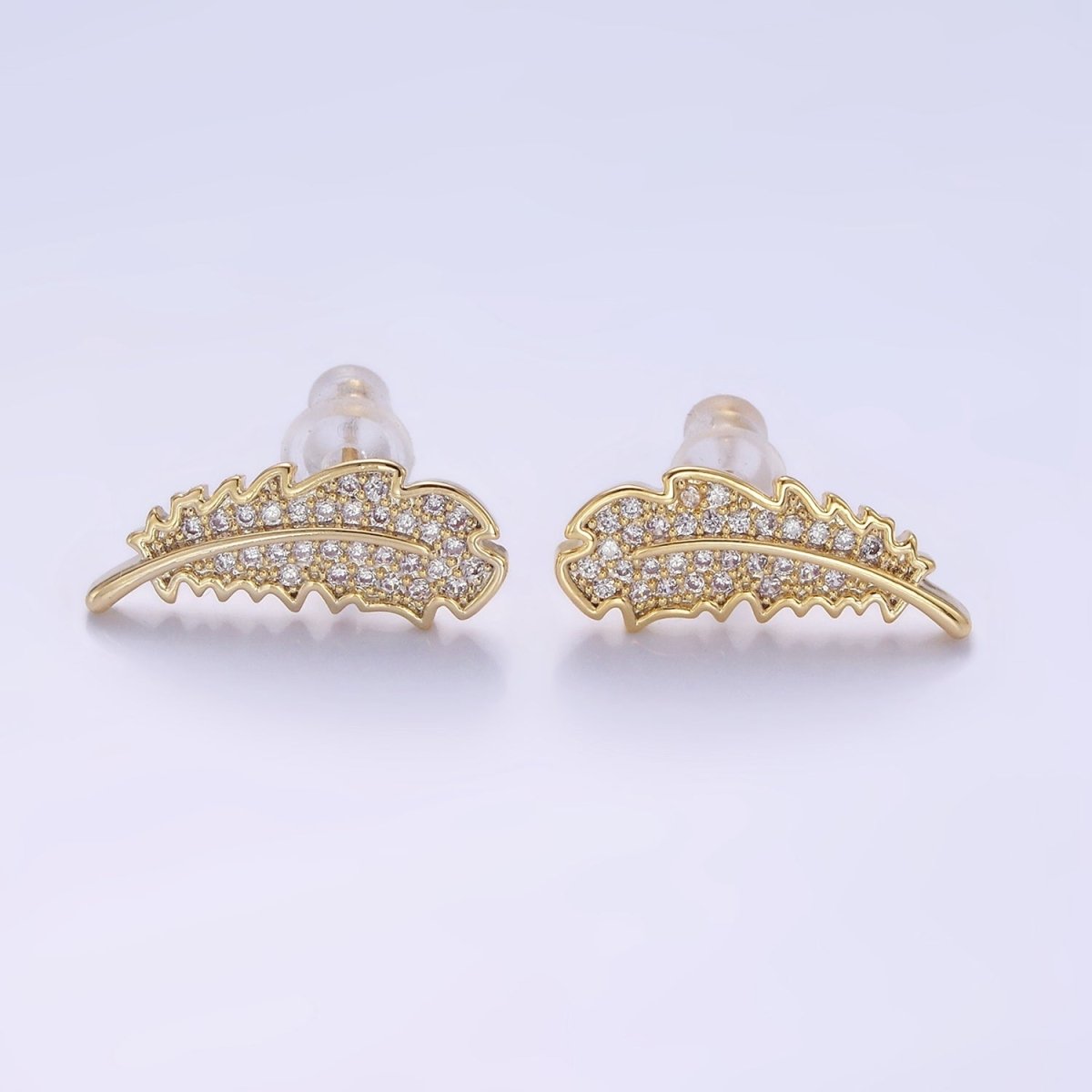 14K Gold Filled Micro Paved CZ Leaf Nature Stud Earrings in Gold & Silver | V508 V509