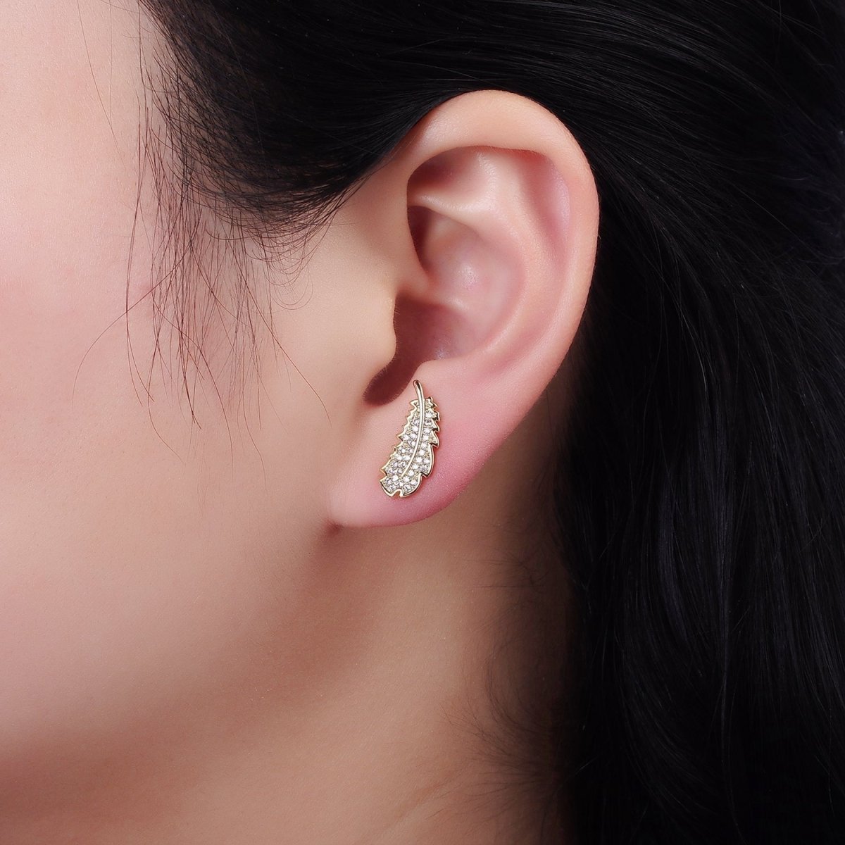 14K Gold Filled Micro Paved CZ Leaf Nature Stud Earrings in Gold & Silver | V508 V509