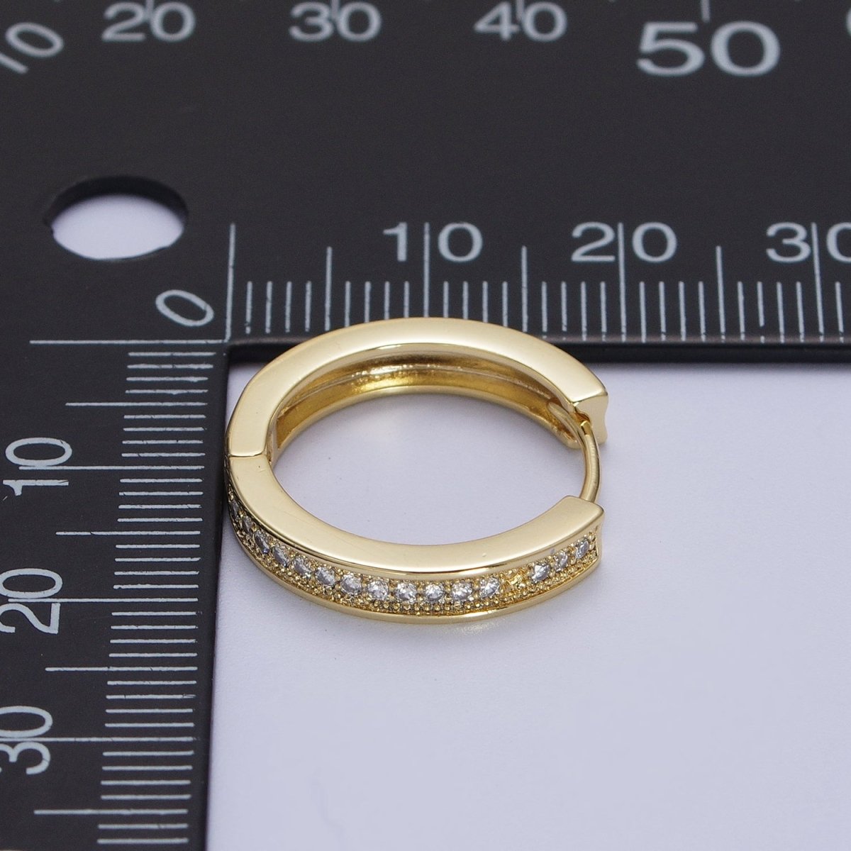 14K Gold Filled Micro Paved CZ Lined 20mm Huggie Hoop Earrings | V-027