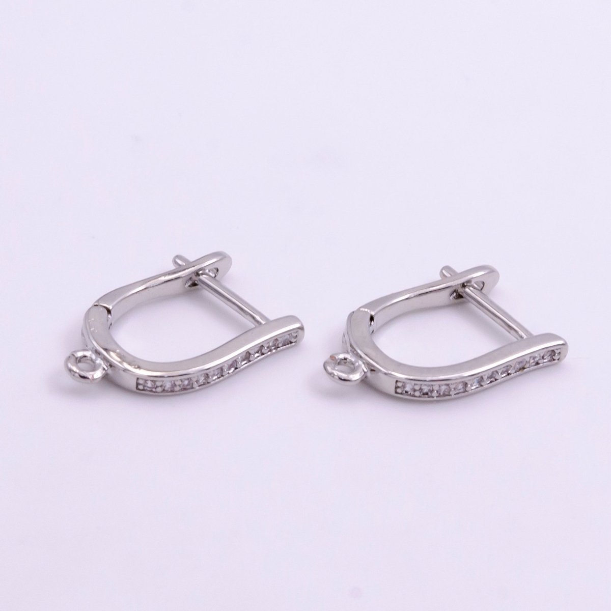 14k Gold Filled Micro Paved CZ Oblong Open Loop English Lock Earrings Findings in Gold & Silver | Z618 Z619