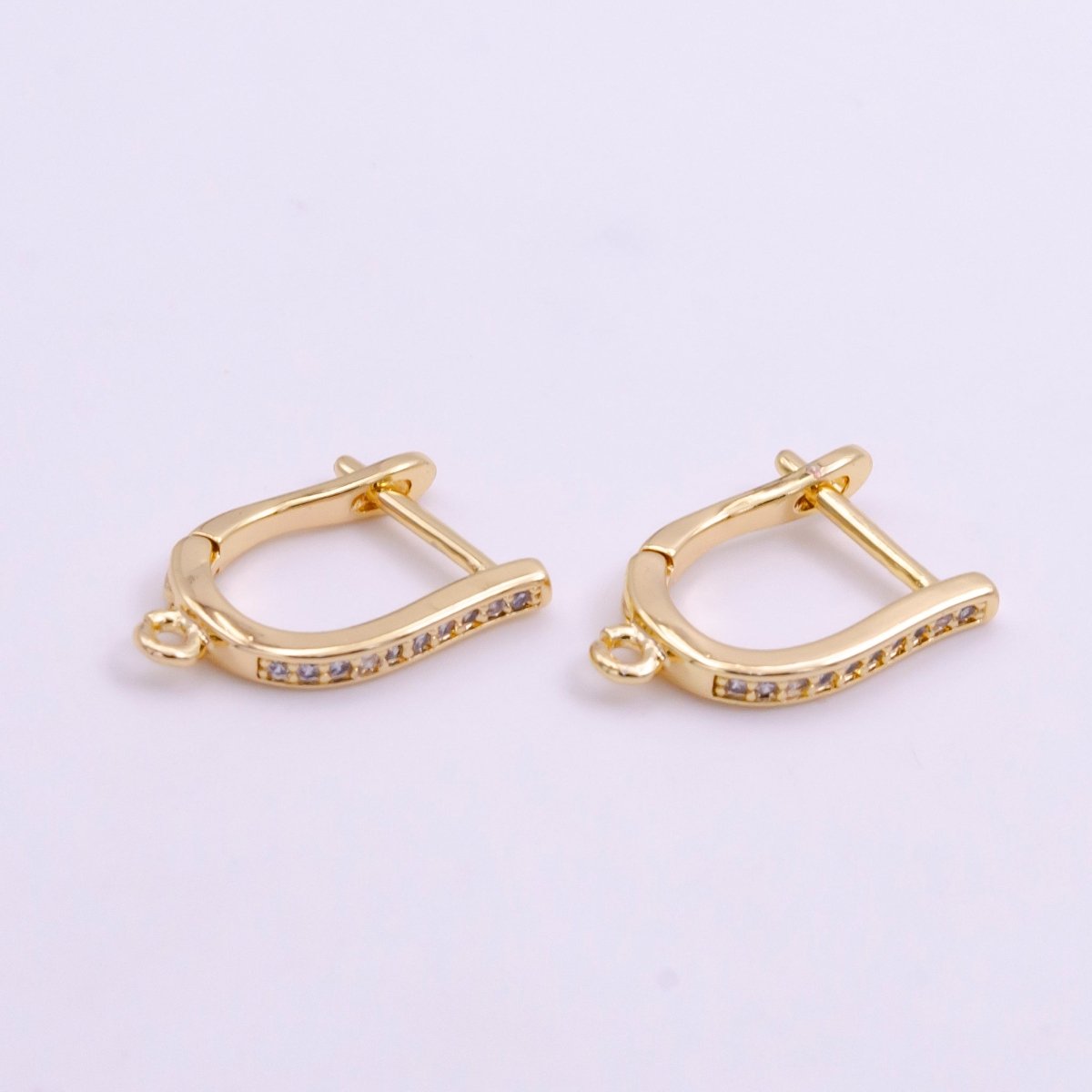 14k Gold Filled Micro Paved CZ Oblong Open Loop English Lock Earrings Findings in Gold & Silver | Z618 Z619