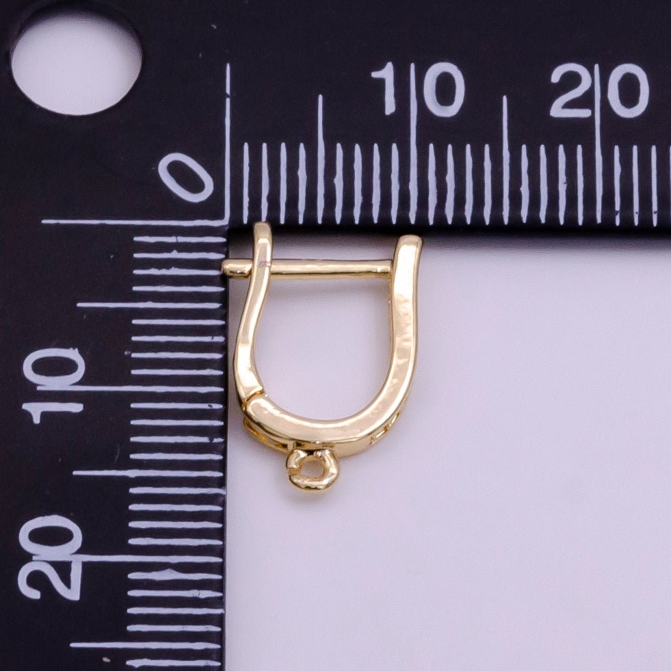 14k Gold Filled Micro Paved CZ Oblong Open Loop English Lock Earrings Findings in Gold & Silver | Z618 Z619